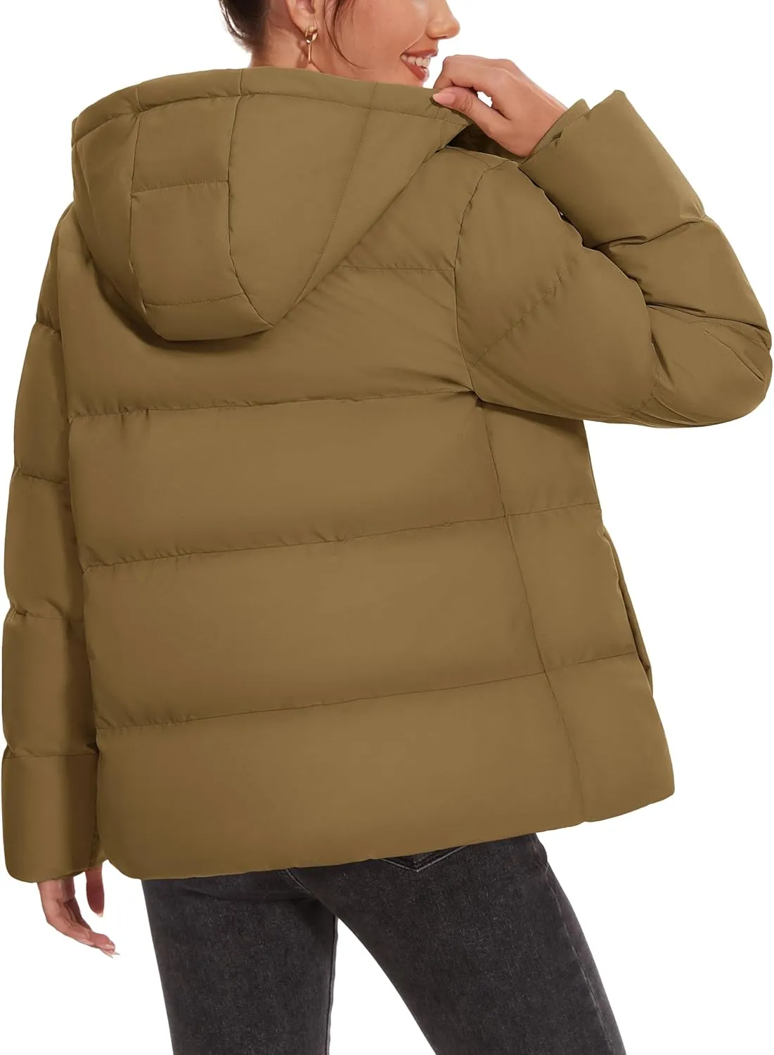MAGCOMSEN Women's Down Puffer Jacket with Hood Lightweight Thermal Quilted Coat with Pockets Zip-up Winter Warm Jacket