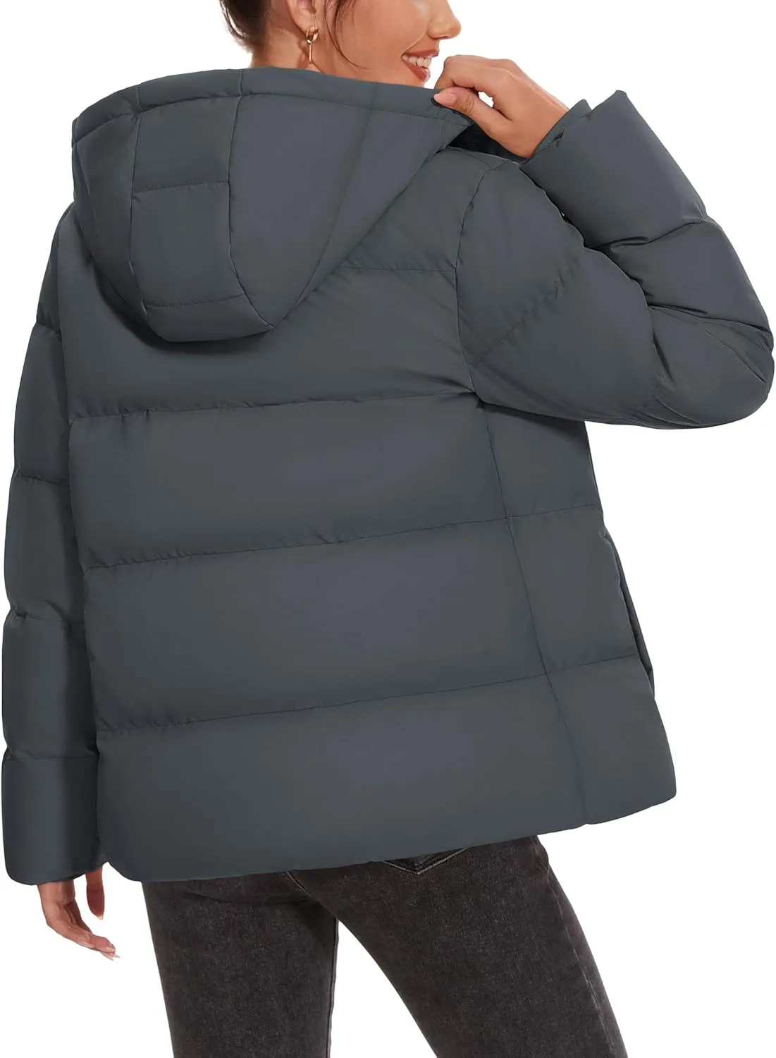 MAGCOMSEN Women's Down Puffer Jacket with Hood Lightweight Thermal Quilted Coat with Pockets Zip-up Winter Warm Jacket