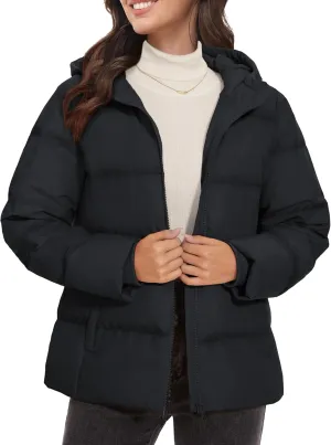 MAGCOMSEN Women's Down Puffer Jacket with Hood Lightweight Thermal Quilted Coat with Pockets Zip-up Winter Warm Jacket