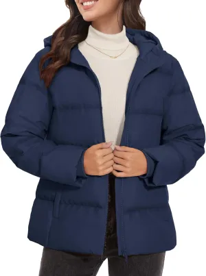 MAGCOMSEN Women's Down Puffer Jacket with Hood Lightweight Thermal Quilted Coat with Pockets Zip-up Winter Warm Jacket
