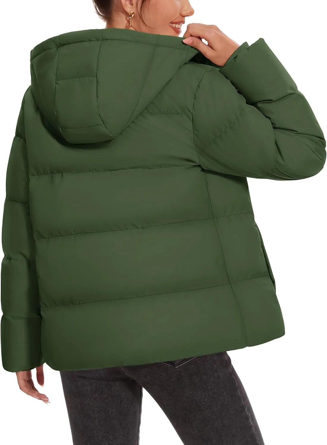 MAGCOMSEN Women's Down Puffer Jacket with Hood Lightweight Thermal Quilted Coat with Pockets Zip-up Winter Warm Jacket