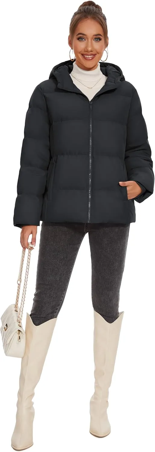 MAGCOMSEN Women's Down Puffer Jacket with Hood Lightweight Thermal Quilted Coat with Pockets Zip-up Winter Warm Jacket