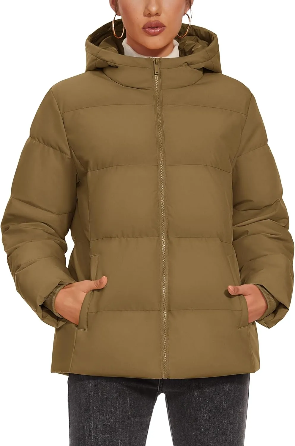 MAGCOMSEN Women's Down Puffer Jacket with Hood Lightweight Thermal Quilted Coat with Pockets Zip-up Winter Warm Jacket