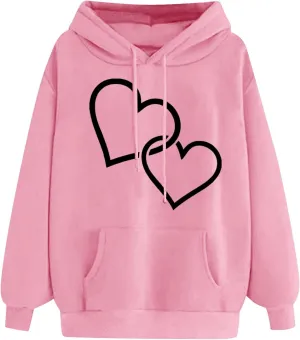 maisdgop Heart Hoodies Women Graphic Sweatshirts Long Sleeve Pullover Sweater Oversized Tops Trendy Valentine's Day Outfits