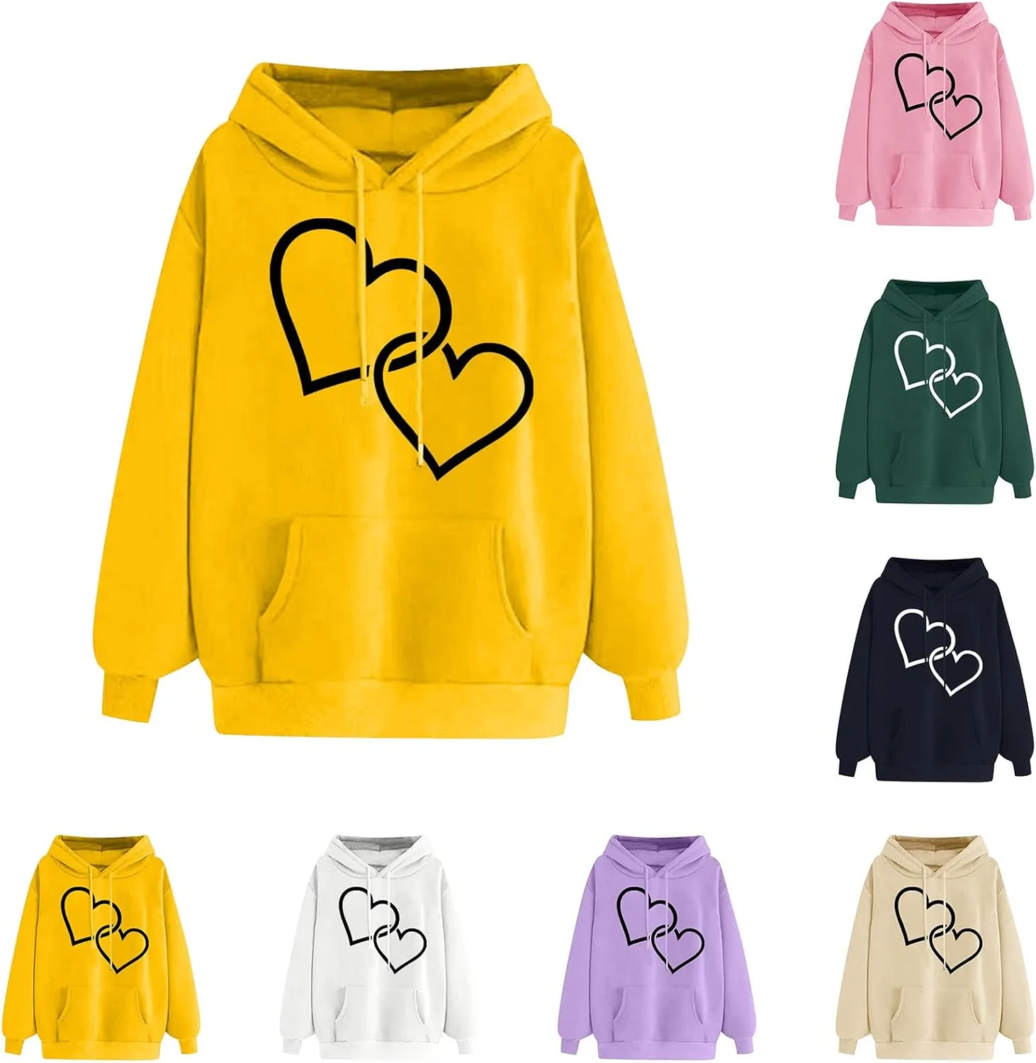 maisdgop Heart Hoodies Women Graphic Sweatshirts Long Sleeve Pullover Sweater Oversized Tops Trendy Valentine's Day Outfits