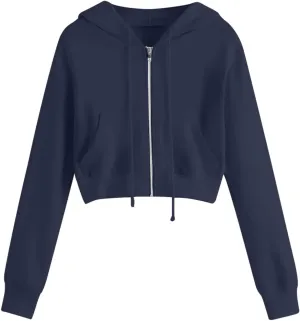 maisdgop Hoodies for Women Casual Long Sleeve Drawstring Hooded Cropped Sweatshirt Comfy Workout Cropped Hoodie with Pockets