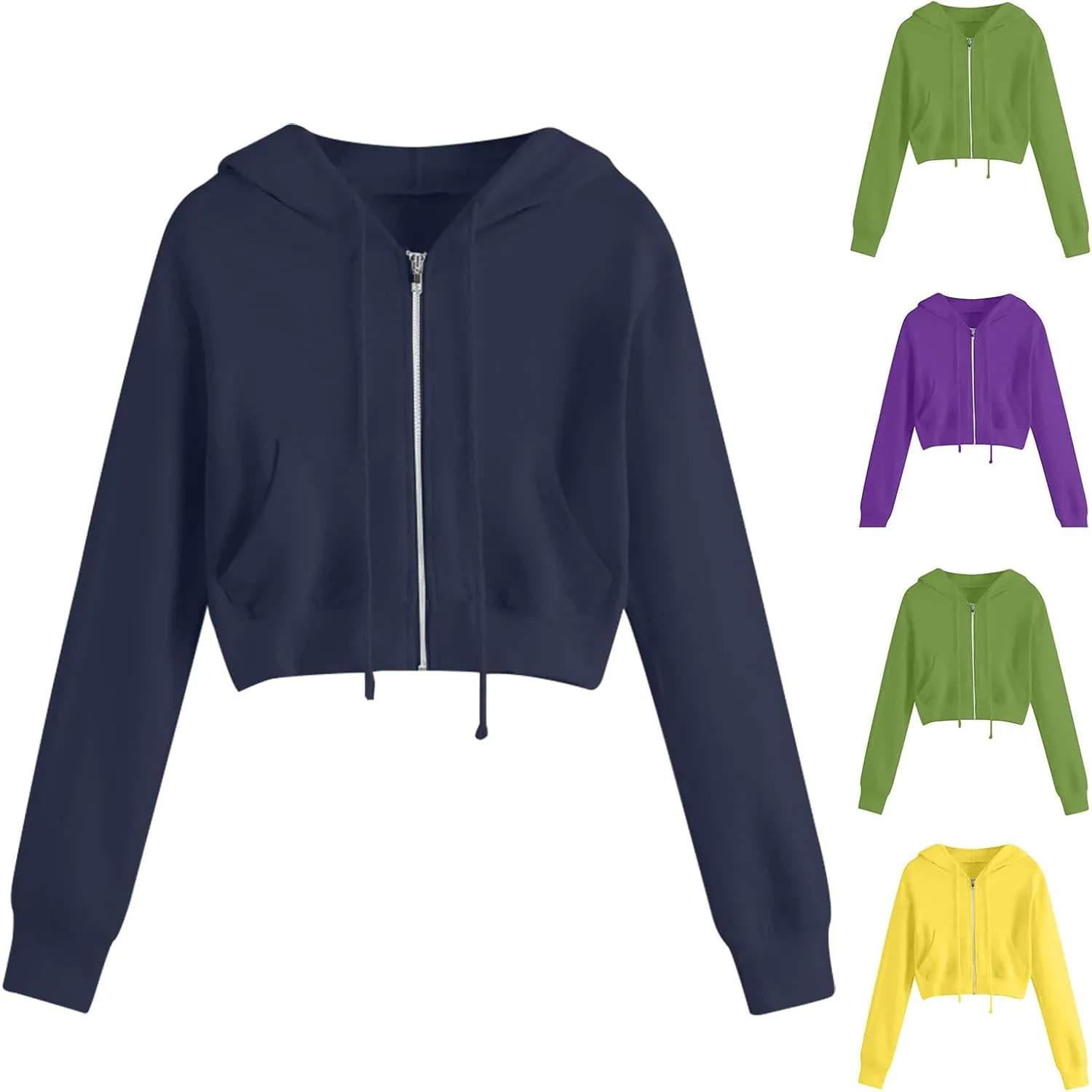 maisdgop Hoodies for Women Casual Long Sleeve Drawstring Hooded Cropped Sweatshirt Comfy Workout Cropped Hoodie with Pockets