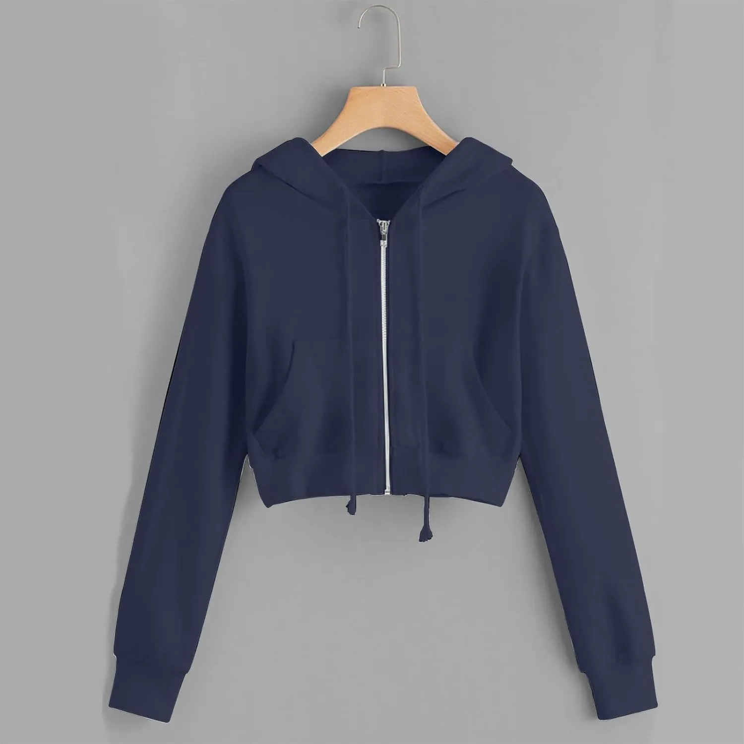 maisdgop Hoodies for Women Casual Long Sleeve Drawstring Hooded Cropped Sweatshirt Comfy Workout Cropped Hoodie with Pockets