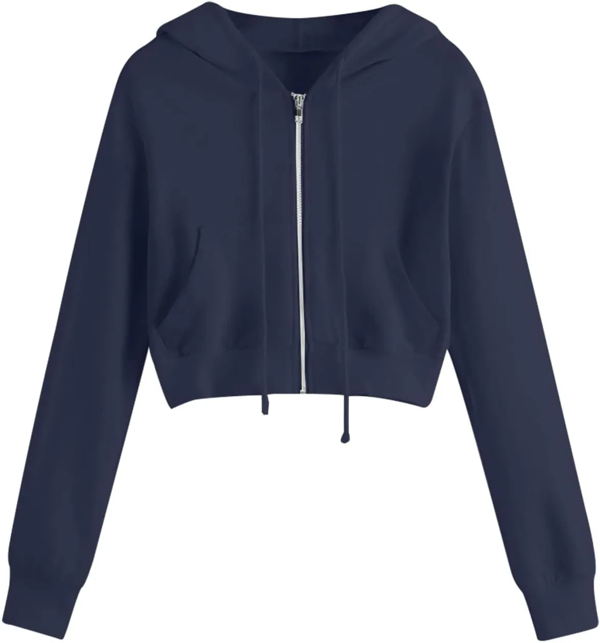 maisdgop Hoodies for Women Casual Long Sleeve Drawstring Hooded Cropped Sweatshirt Comfy Workout Cropped Hoodie with Pockets