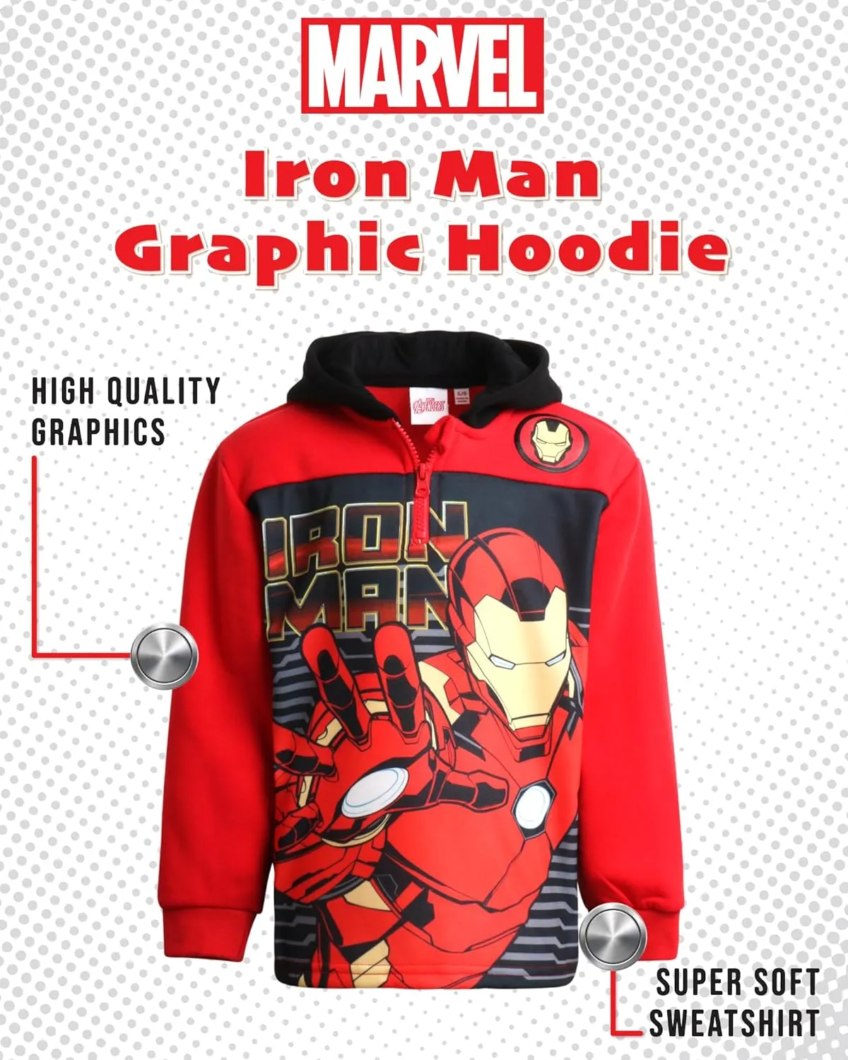 Marvel Boys' Spiderman Sweatshirt - Captain America, Iron Man, Hulk and Panther Quarter Zip Fleece Graphic Hoodie (2T-16)