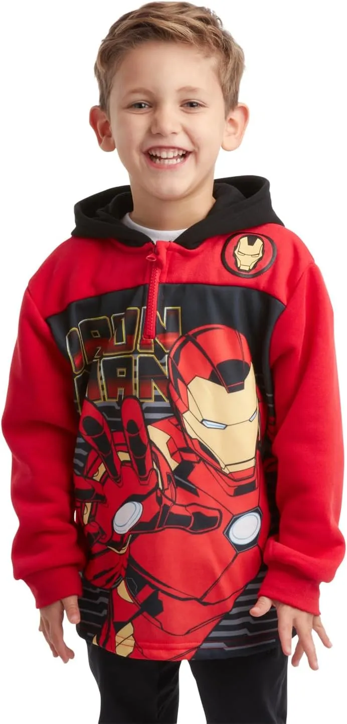 Marvel Boys' Spiderman Sweatshirt - Captain America, Iron Man, Hulk and Panther Quarter Zip Fleece Graphic Hoodie (2T-16)