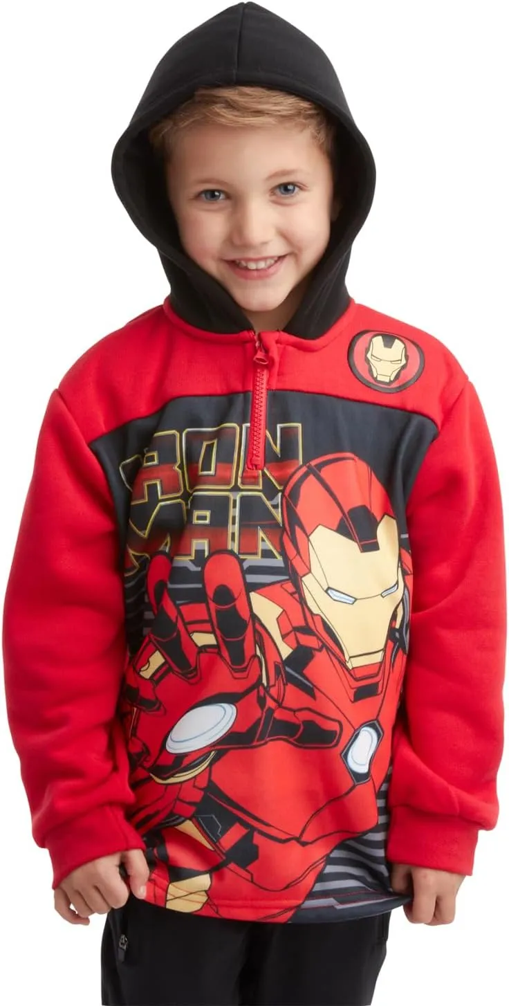 Marvel Boys' Spiderman Sweatshirt - Captain America, Iron Man, Hulk and Panther Quarter Zip Fleece Graphic Hoodie (2T-16)