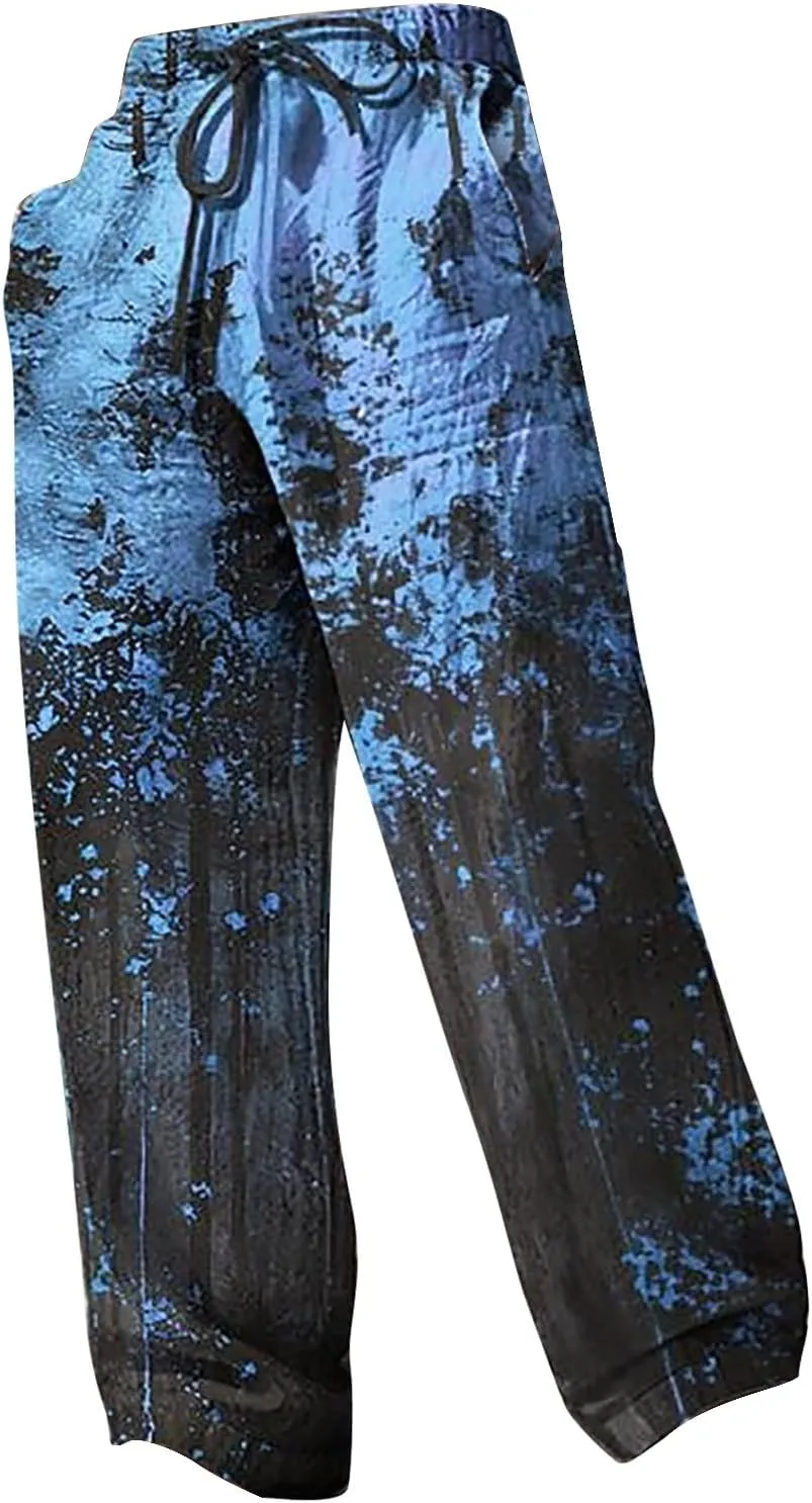 Men Casual Pants Funny Print Slacks Open Bottom Outdoor Vacation Pants Baggy Beach Straight Leg Trousers for Summer