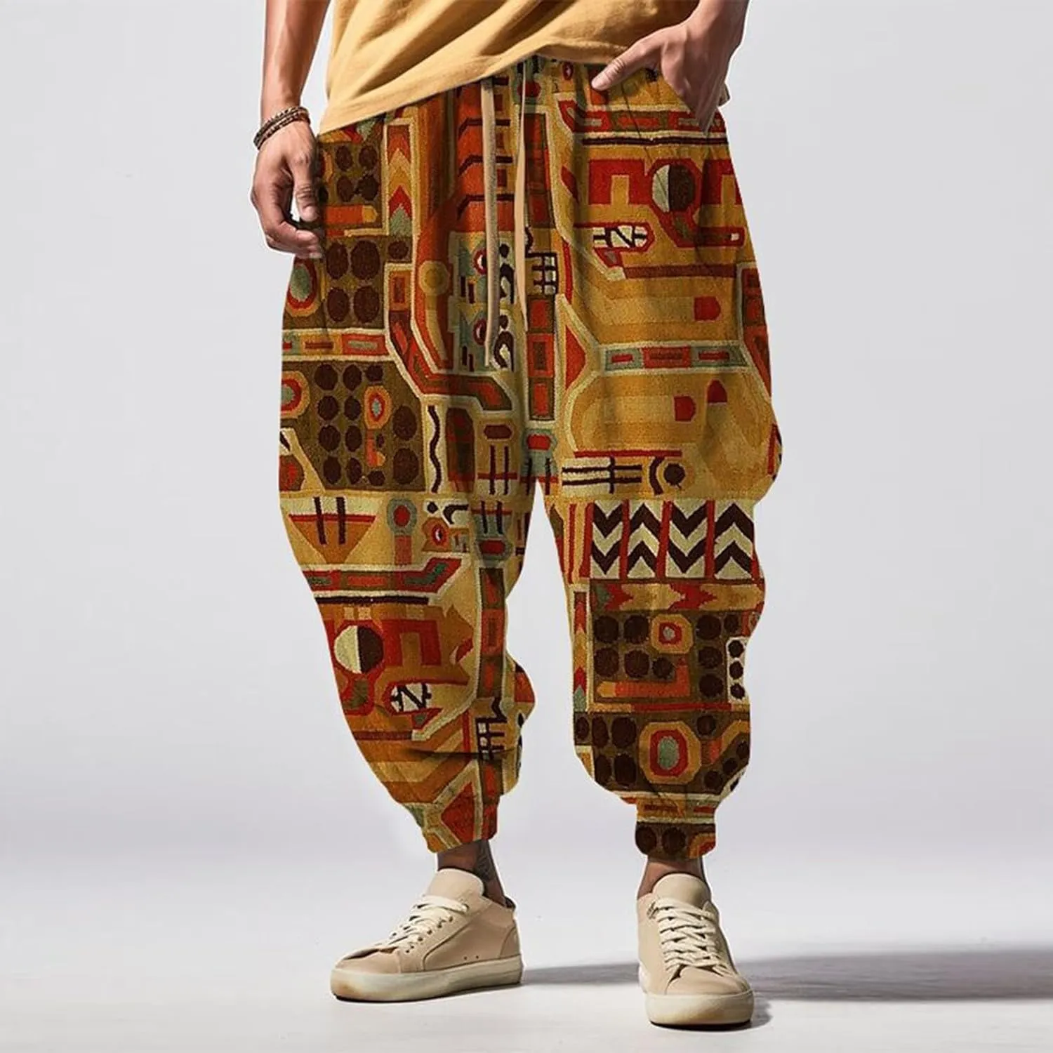 Men Hippie Harem Pants Men's Autumn Fun Print Fashion Street Feel Casual Sweatpants Hiking Outdoor Twill Track Pants