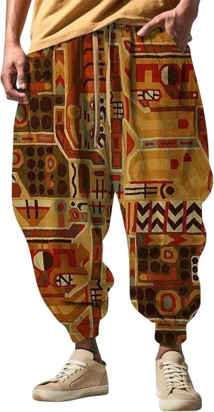 Men Hippie Harem Pants Men's Autumn Fun Print Fashion Street Feel Casual Sweatpants Hiking Outdoor Twill Track Pants
