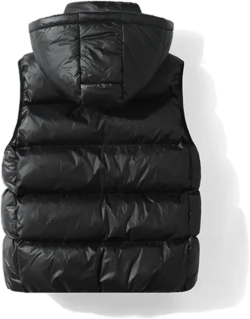 Men Hooded Wind-Proof Puffer Vest Jackets Winter Sleeveless Warm Cotton-Padded Waistcoat Outerwear