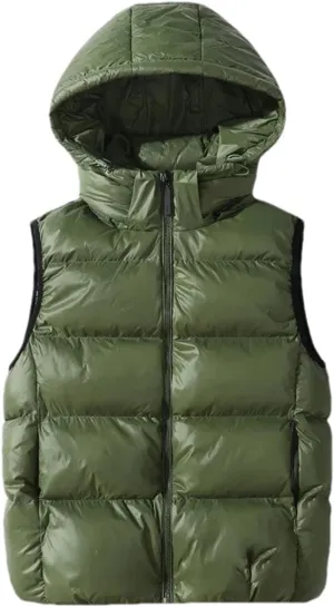Men Hooded Wind-Proof Puffer Vest Jackets Winter Sleeveless Warm Cotton-Padded Waistcoat Outerwear