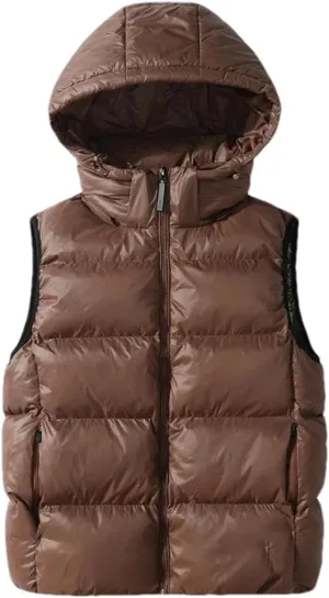 Men Hooded Wind-Proof Puffer Vest Jackets Winter Sleeveless Warm Cotton-Padded Waistcoat Outerwear
