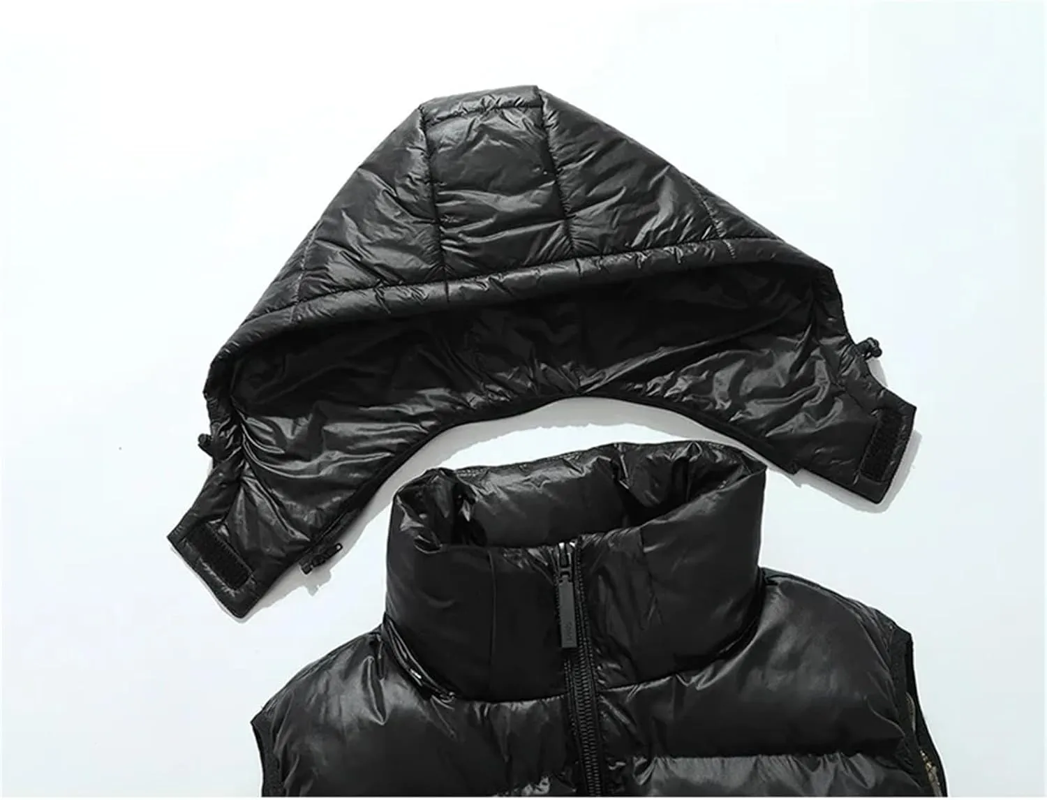Men Hooded Wind-Proof Puffer Vest Jackets Winter Sleeveless Warm Cotton-Padded Waistcoat Outerwear