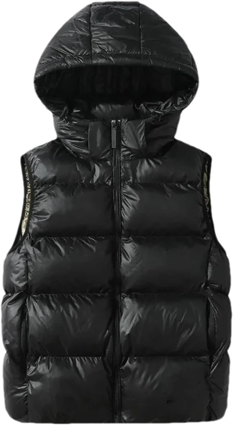 Men Hooded Wind-Proof Puffer Vest Jackets Winter Sleeveless Warm Cotton-Padded Waistcoat Outerwear