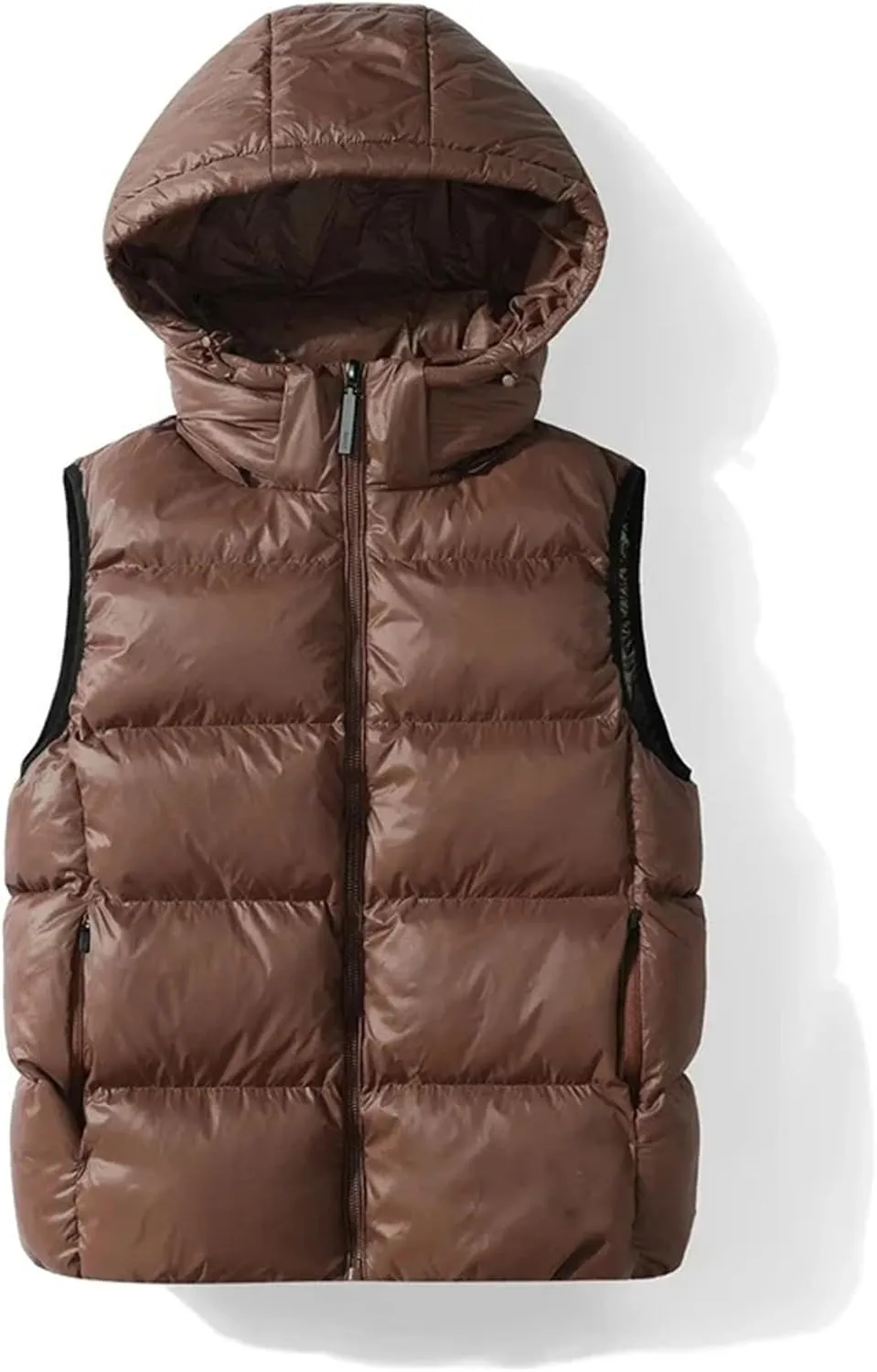 Men Hooded Wind-Proof Puffer Vest Jackets Winter Sleeveless Warm Cotton-Padded Waistcoat Outerwear