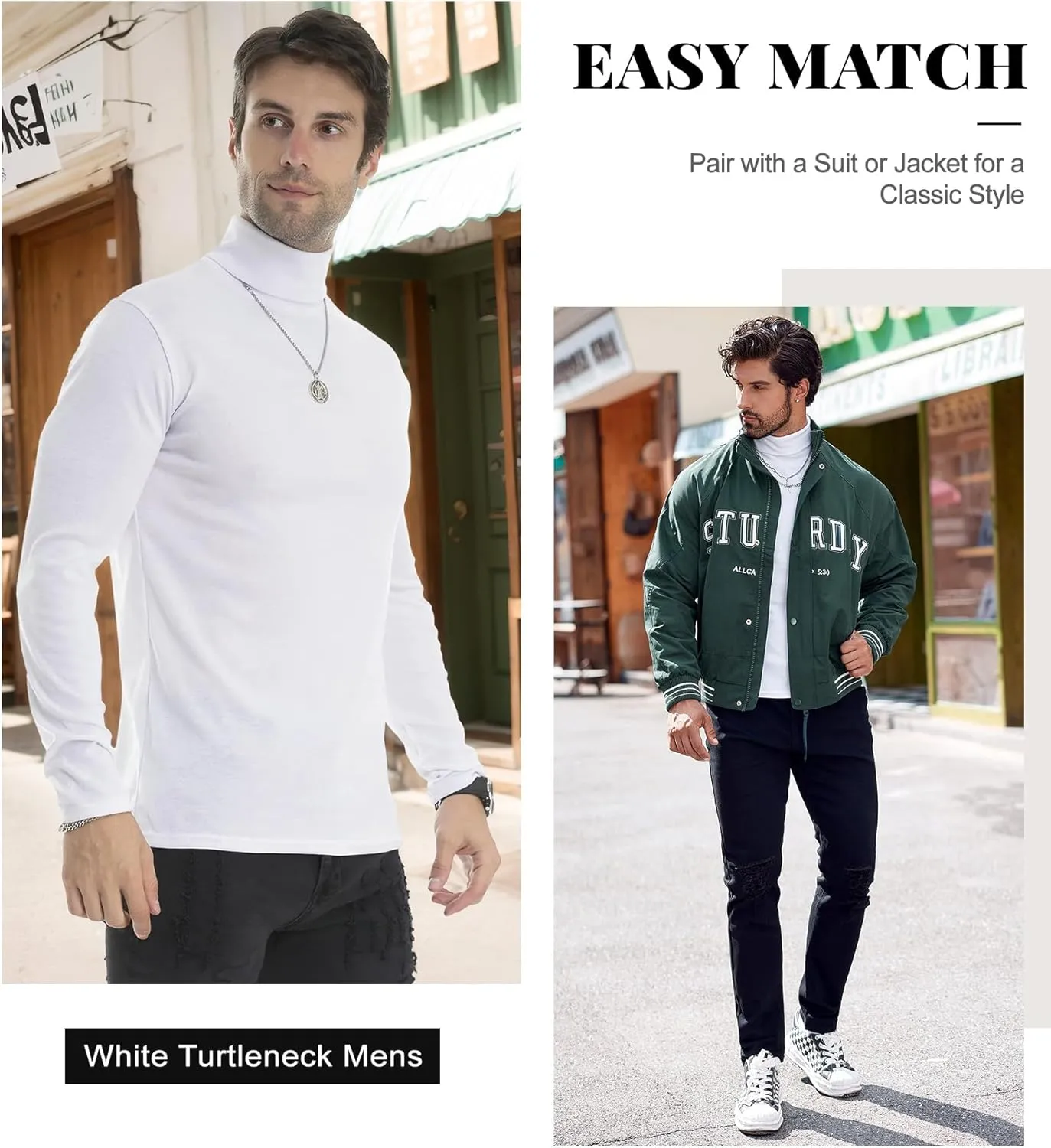 Men Slim Fit Lightweight Long Sleeve Pullover Top Turtleneck T-Shirt