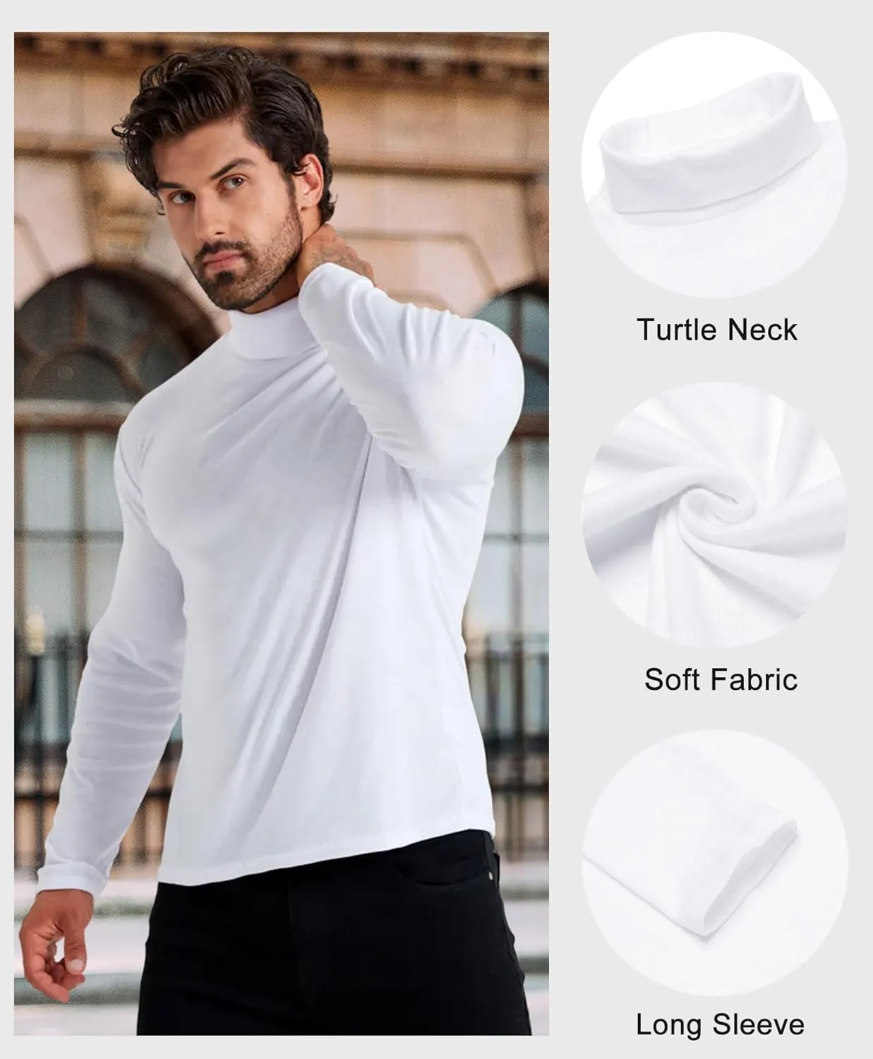 Men Slim Fit Lightweight Long Sleeve Pullover Top Turtleneck T-Shirt