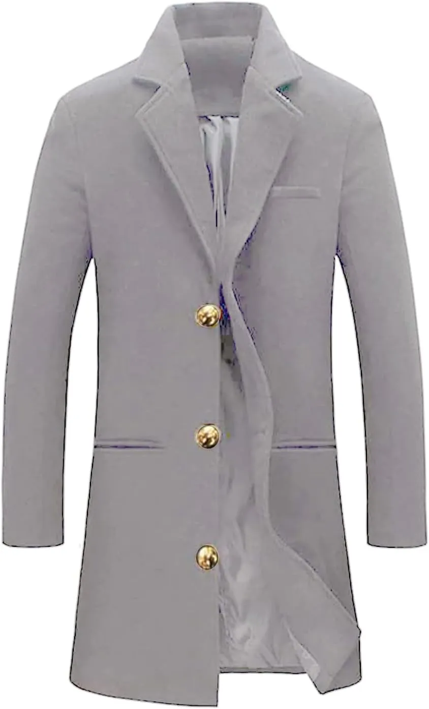 Men Trench Coat Fall Winter Single Breasted Pea Jacket Overcoat Vintage Graphic Wool Blend Formal Coats Warm Soft Tops