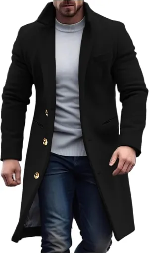 Men Trench Coat Fall Winter Single Breasted Pea Jacket Overcoat Vintage Graphic Wool Blend Formal Coats Warm Soft Tops