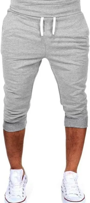 Mens 3/4 Joggers Capri Pants Cotton Below Knee Length Running Shorts Drawstring Slim Fit Workout Capri Joggers