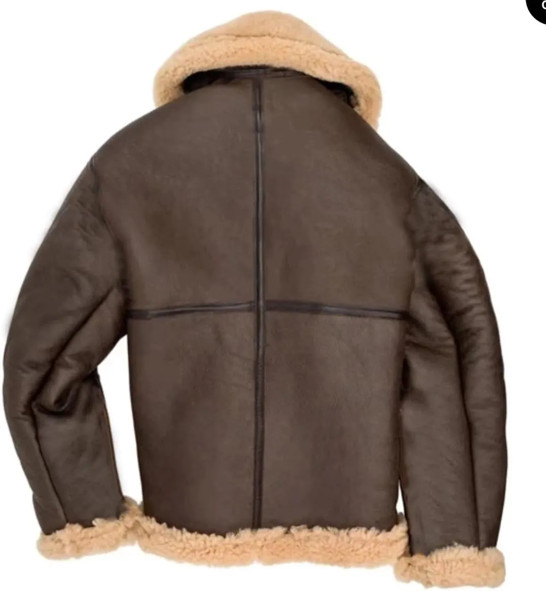 Men's Aviator Flying B3 Shearling Faux Sheepskin Leather Bomber Jackets Casual Warm Winter Coats