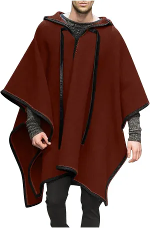 Mens Casual Hooded Poncho Cape Cloak Renaissance Medieval Oversized Batwing Sleeves Hooded Cape Unisex Zip Up Hoodie