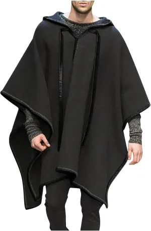 Mens Casual Hooded Poncho Cape Cloak Renaissance Medieval Oversized Batwing Sleeves Hooded Cape Unisex Zip Up Hoodie