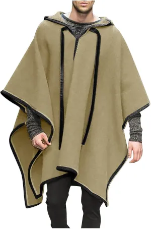 Mens Casual Hooded Poncho Cape Cloak Renaissance Medieval Oversized Batwing Sleeves Hooded Cape Unisex Zip Up Hoodie