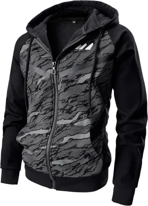 Men's Color Block Hoodie-Full Zip Ultimate Heavyweight Fleece Hoodie-Camo zip up hoodie With Kanga Pocket