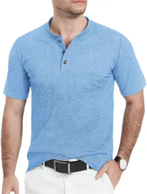 Men's Cotton Short Sleeve Henry Neck Tee Shirts Summer Lightweight Quick Dry Tee Shirts Casual Tops