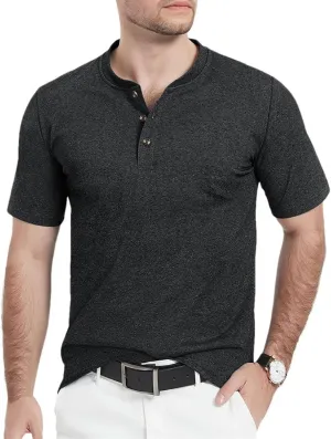 Men's Cotton Short Sleeve Henry Neck Tee Shirts Summer Lightweight Quick Dry Tee Shirts Casual Tops