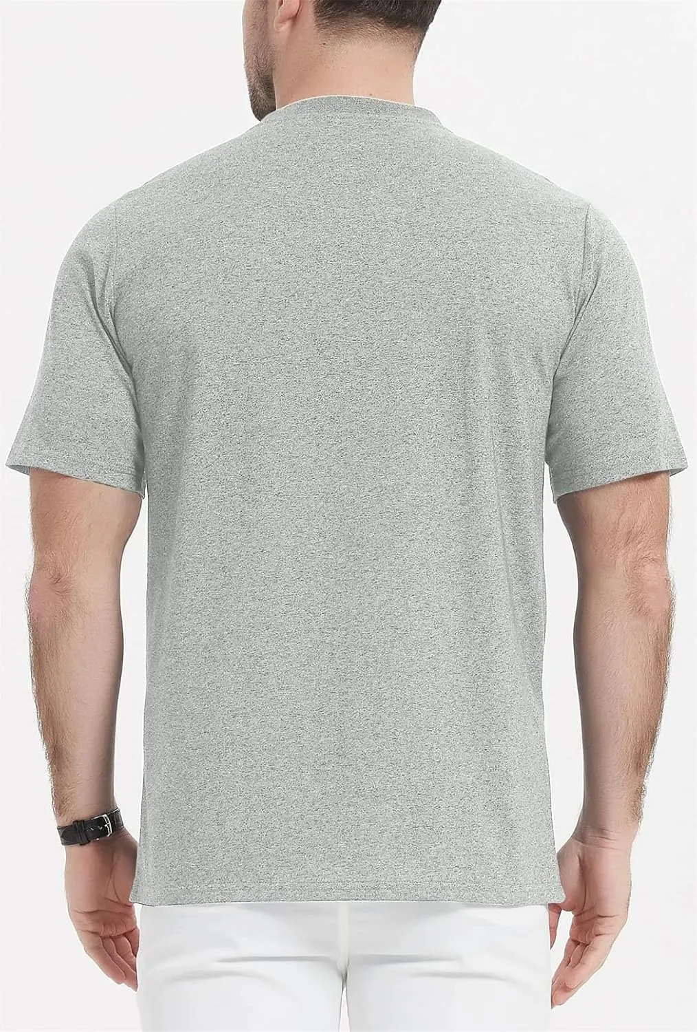Men's Cotton Short Sleeve Henry Neck Tee Shirts Summer Lightweight Quick Dry Tee Shirts Casual Tops