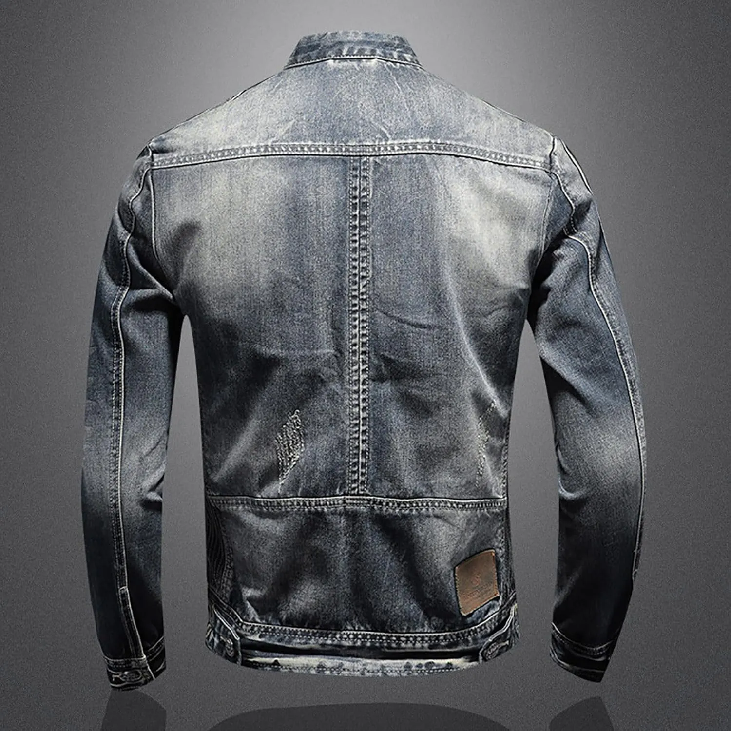 Men's Denim Jacket Fashion Punk Style Hipster Streetwear Coat Zip Pocket Stand Collar Plus Size Cargo Outwear Tops
