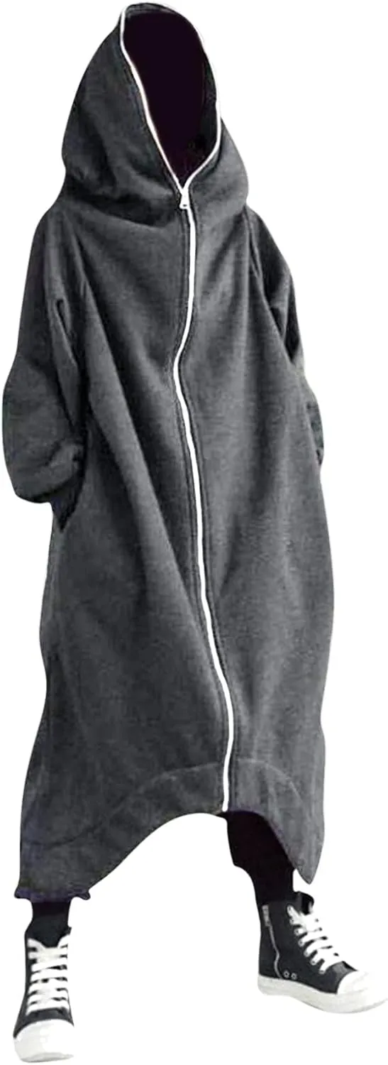 Mens Draped Cardigans Long Sleeve Hoodie Long Shawl Ruffle Hooded Sweater Dark Style Solid Color Jacket Fashion Coat