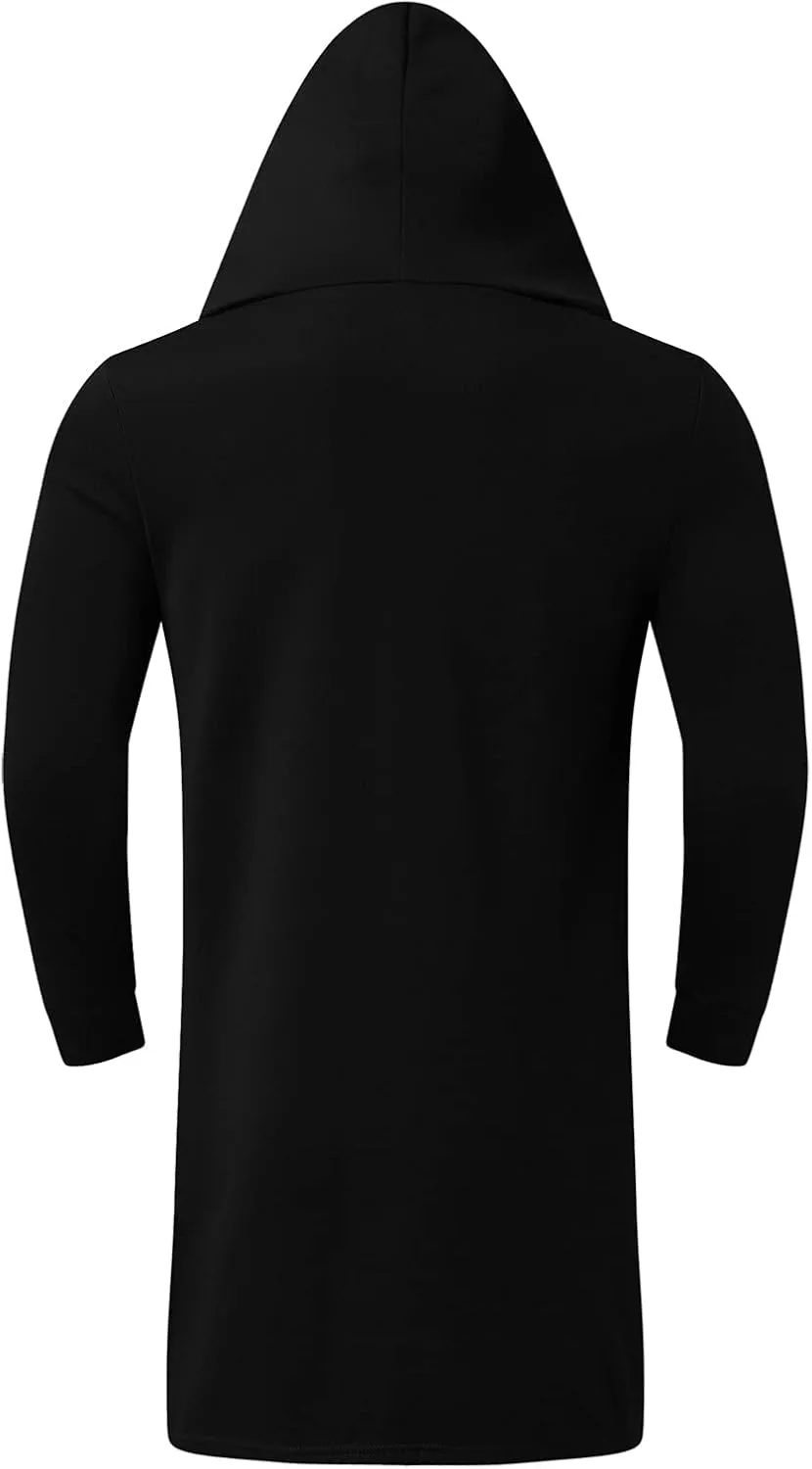 Mens Draped Cardigans Long Sleeve Hoodie Long Shawl Ruffle Hooded Sweater Dark Style Solid Color Jacket Fashion Coat