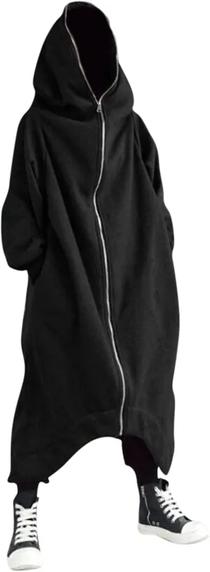 Mens Draped Cardigans Long Sleeve Hoodie Long Shawl Ruffle Hooded Sweater Dark Style Solid Color Jacket Fashion Coat