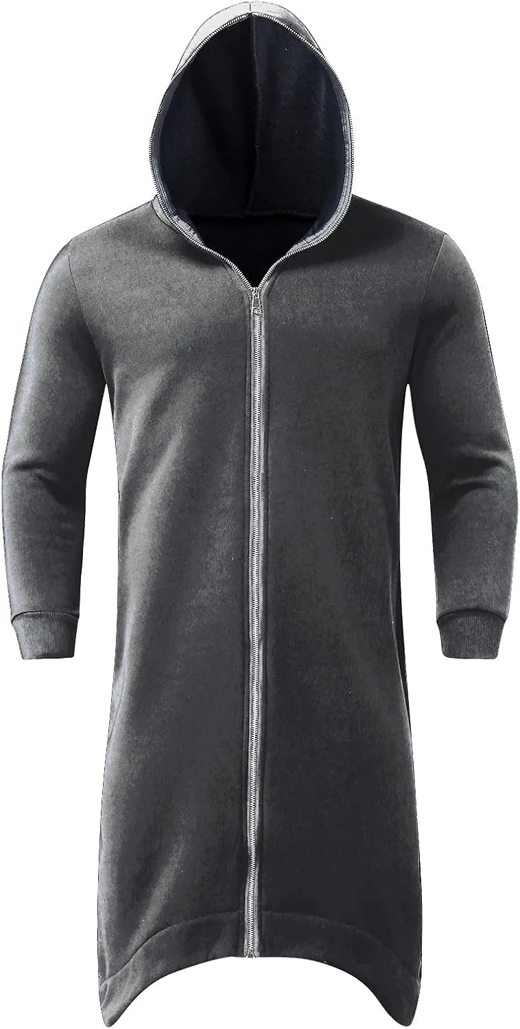 Mens Draped Cardigans Long Sleeve Hoodie Long Shawl Ruffle Hooded Sweater Dark Style Solid Color Jacket Fashion Coat