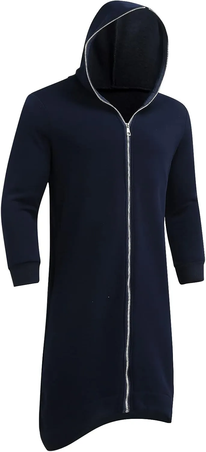 Mens Draped Cardigans Long Sleeve Hoodie Long Shawl Ruffle Hooded Sweater Dark Style Solid Color Jacket Fashion Coat