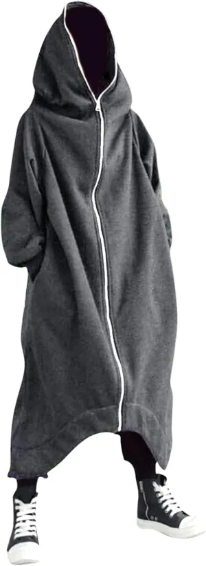 Mens Draped Cardigans Long Sleeve Hoodie Long Shawl Ruffle Hooded Sweater Dark Style Solid Color Jacket Fashion Coat
