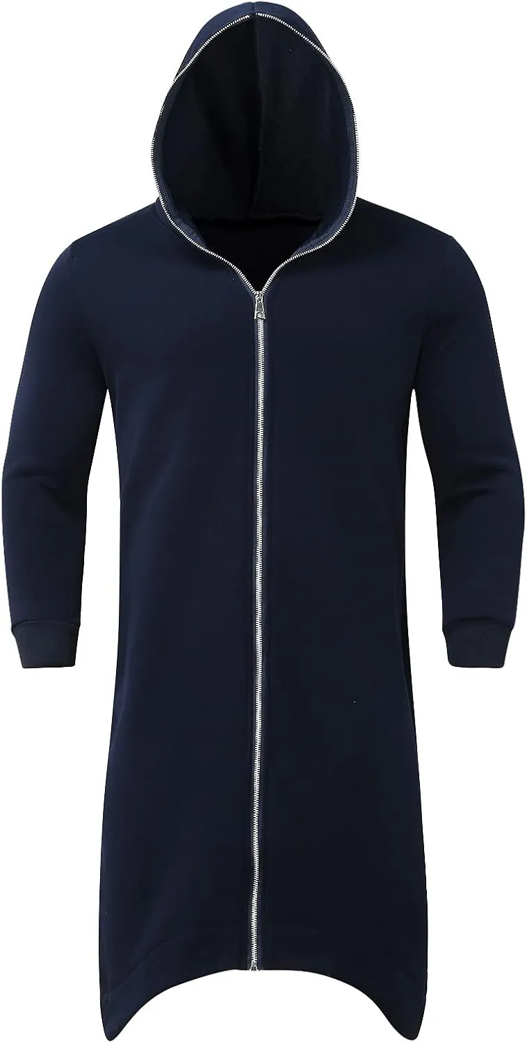 Mens Draped Cardigans Long Sleeve Hoodie Long Shawl Ruffle Hooded Sweater Dark Style Solid Color Jacket Fashion Coat