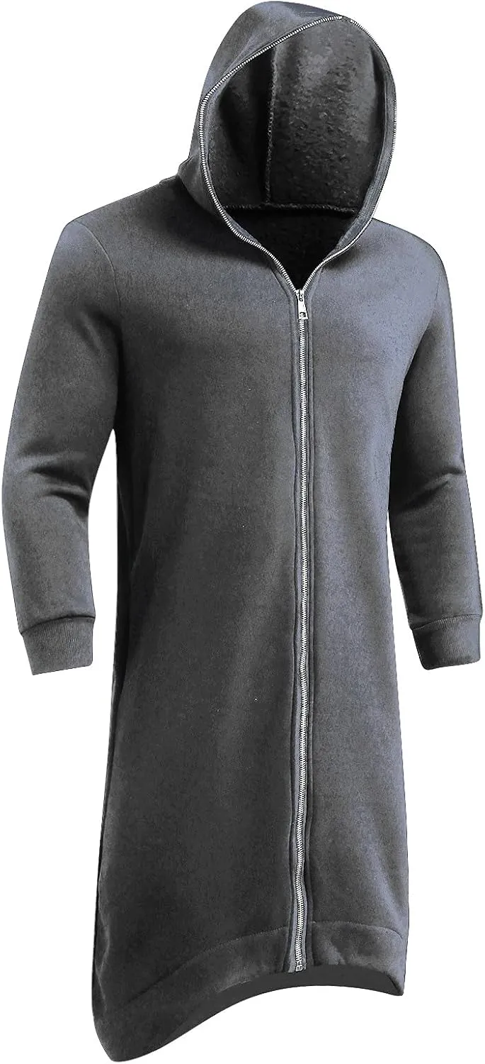 Mens Draped Cardigans Long Sleeve Hoodie Long Shawl Ruffle Hooded Sweater Dark Style Solid Color Jacket Fashion Coat