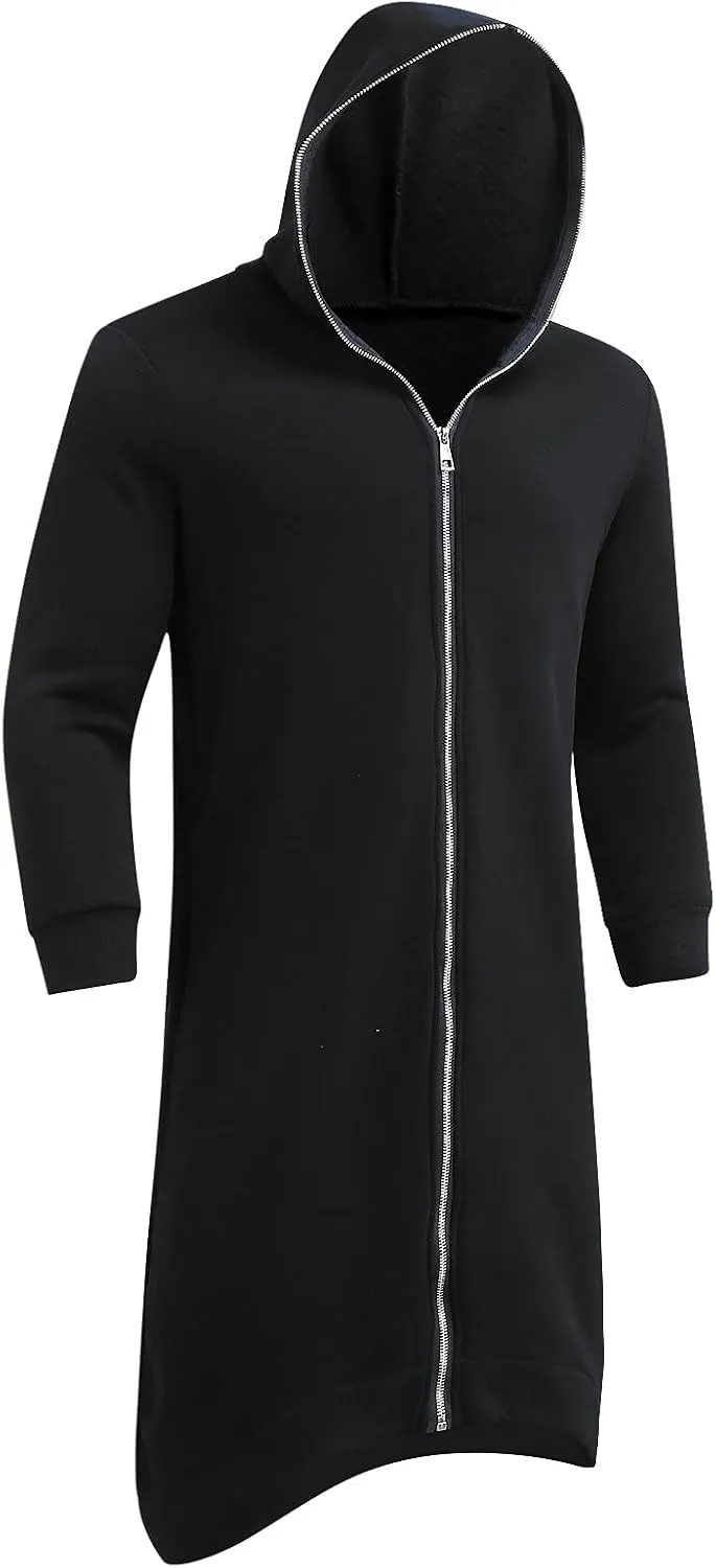 Mens Draped Cardigans Long Sleeve Hoodie Long Shawl Ruffle Hooded Sweater Dark Style Solid Color Jacket Fashion Coat