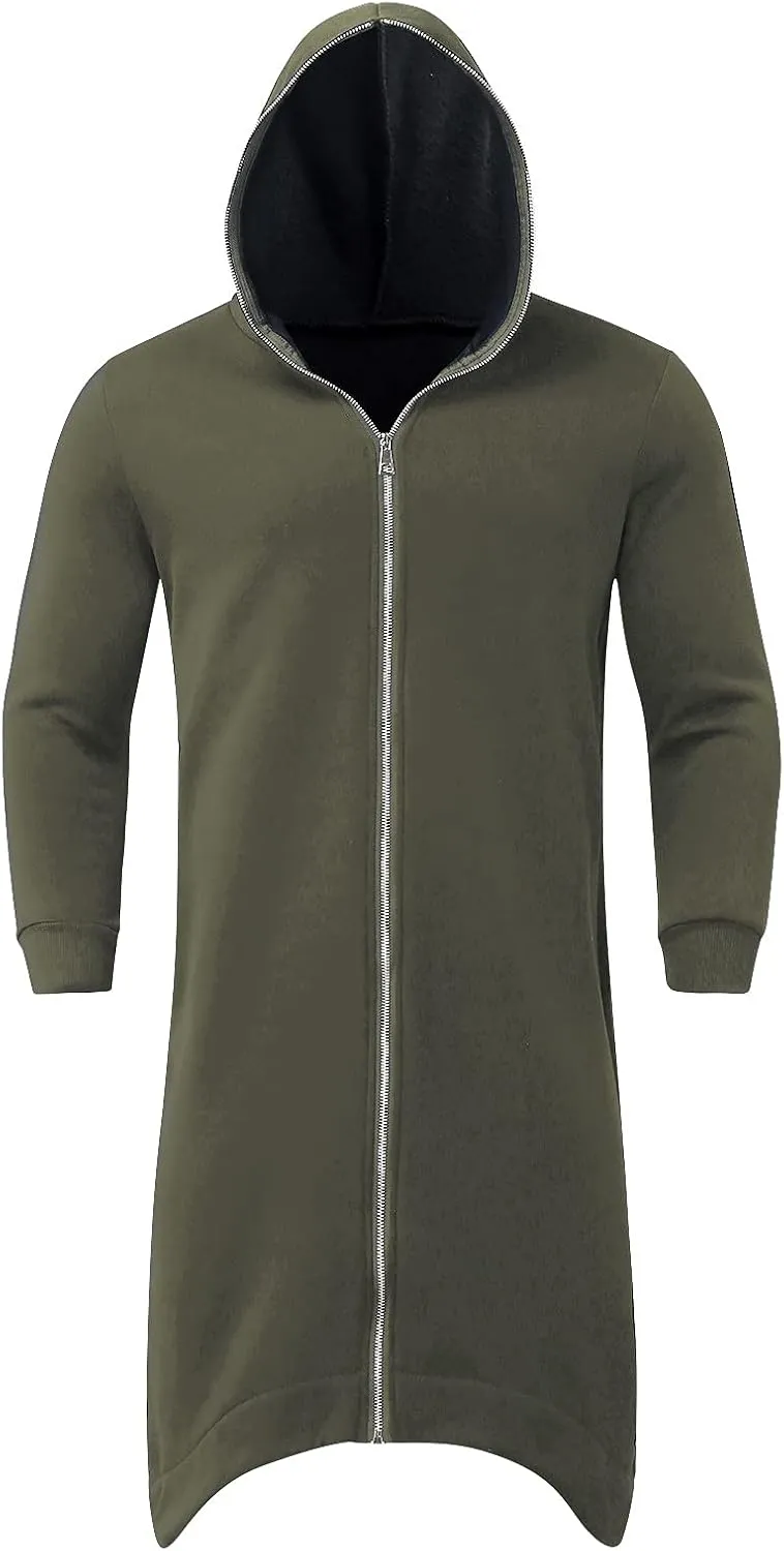 Mens Draped Cardigans Long Sleeve Hoodie Long Shawl Ruffle Hooded Sweater Dark Style Solid Color Jacket Fashion Coat