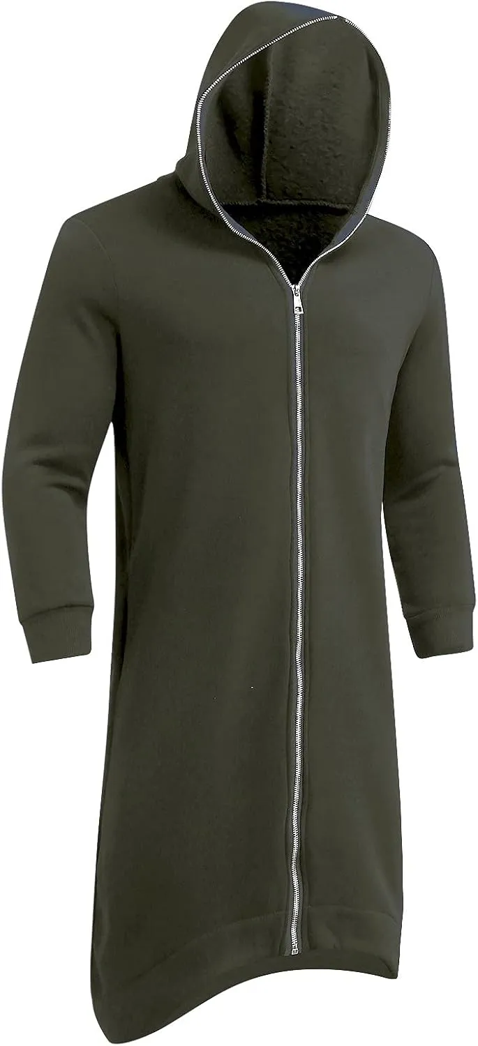 Mens Draped Cardigans Long Sleeve Hoodie Long Shawl Ruffle Hooded Sweater Dark Style Solid Color Jacket Fashion Coat